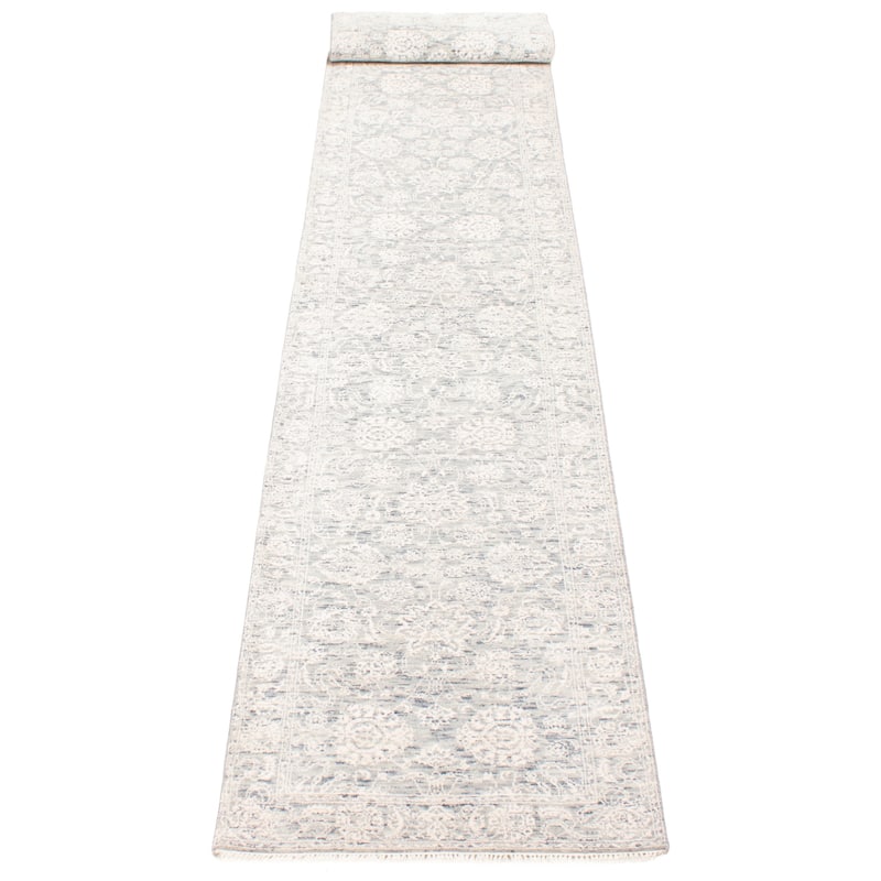 ECARPETGALLERY Hand-knotted Heritage Grey Silk, Wool Rug - 2' 7" x 13' 10"