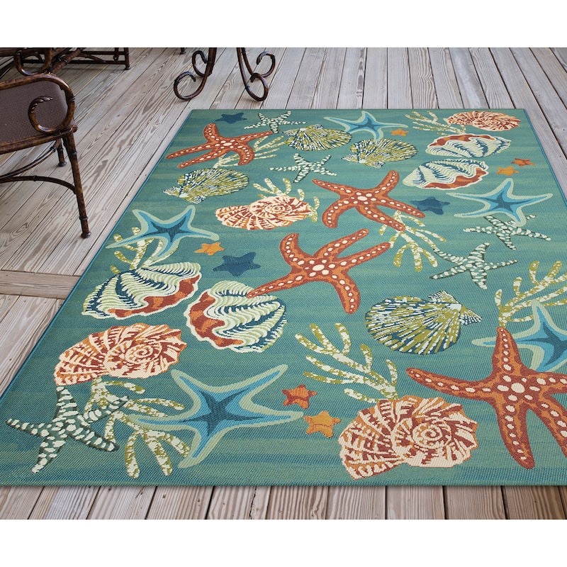 Liora Manne Marina Starfish Song Indoor/Outdoor Rug - 6'6" x 9'4" - Aqua