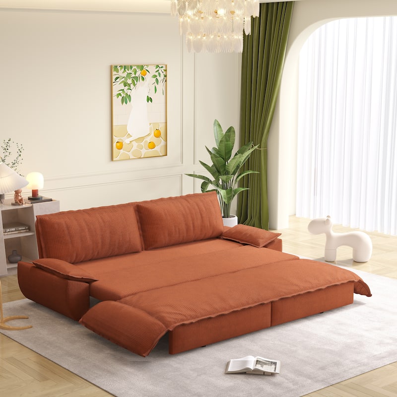 73" Queen Convertible Sleeper Sofa - 3-in-1 Pull Out Sofa Bed, Velvet Upholstery, Space-Saving Loveseat for Small Spaces
