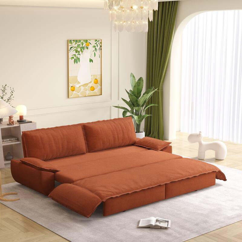 73.2" Convertible Sofa Bed, 3-in-1 Sleeper Sofa with Pull-Out Bed, Modern Corduroy Loveseat Couch with Pillow Top Arms