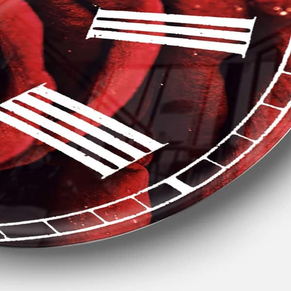 slide 2 of 6, Designart 'Red Rose Petals with Rain Droplets' Oversized Floral Wall CLock 16 in. wide x 16 in. high