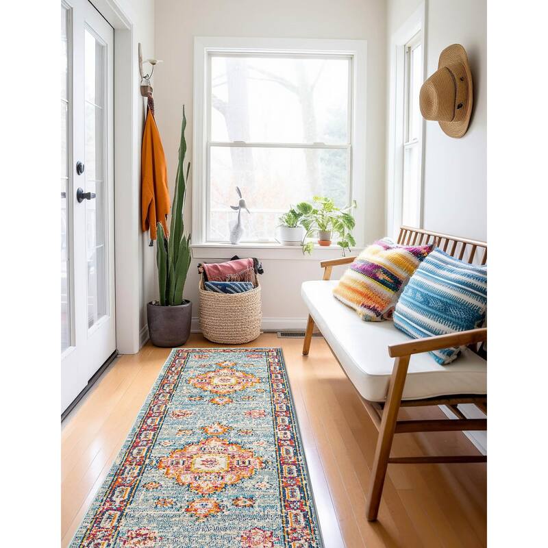 ECARPETGALLERY Machine Made Lotus Blue Area Rug