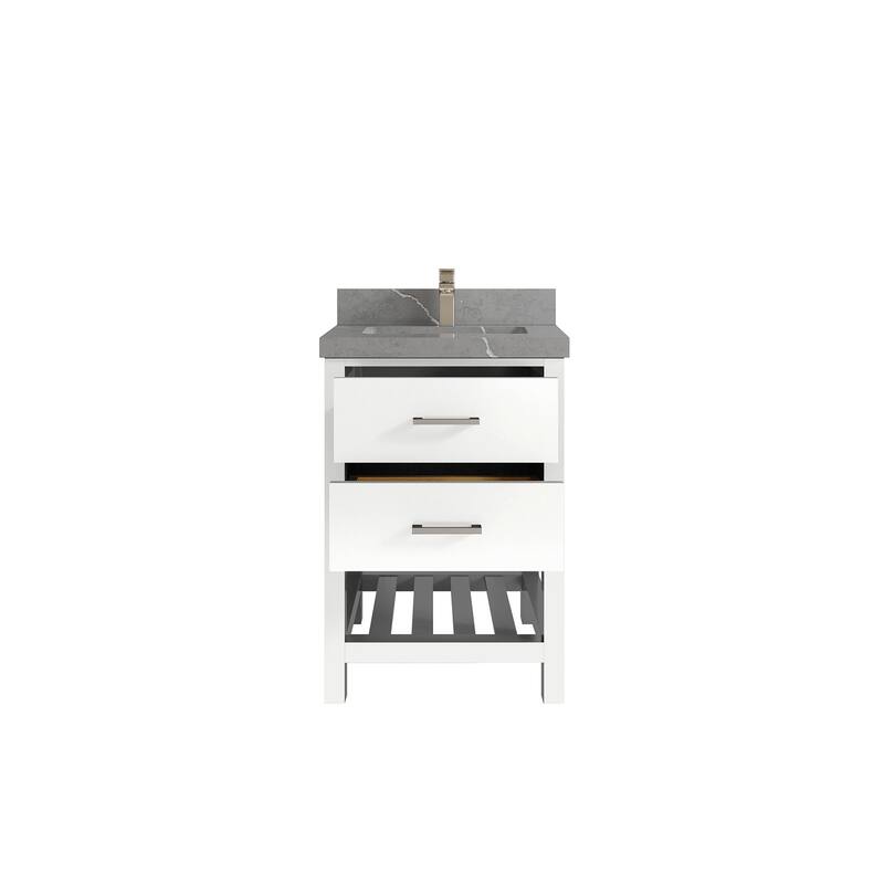 Willow Collections 24 x 22 Parker Single Bowl Sink Bathroom Vanity in White with Countertop - 24 in x 22 in