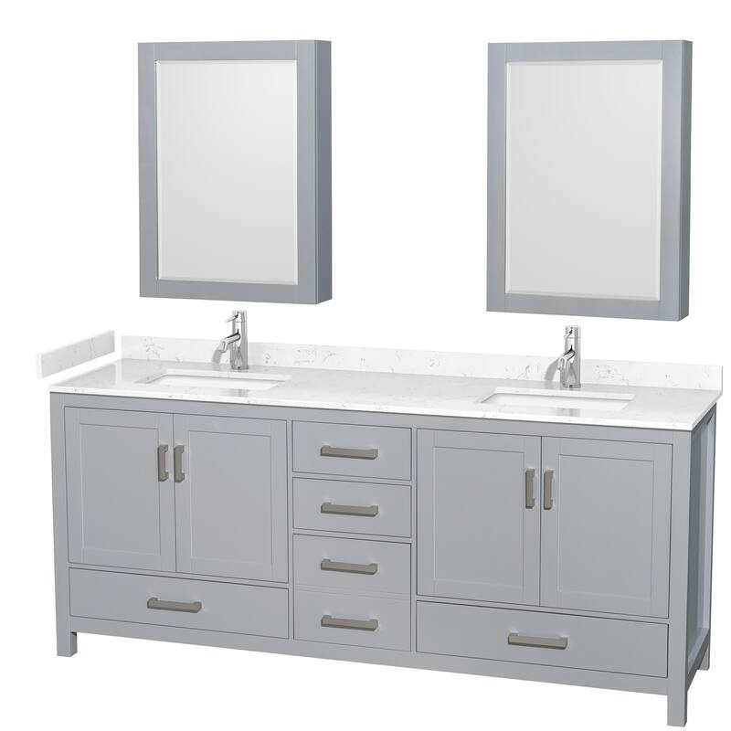 Wyndham Collection Sheffield 80" Double Bathroom Vanity, Carrara - Gray / Carrara Cultured Marble Top / Brushed