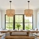 preview thumbnail 4 of 11, Lennie 20 in. 4-Light Rattan Tiered Drum Chandelier Light with Black Canopy - 20 in. W - 20 in. W