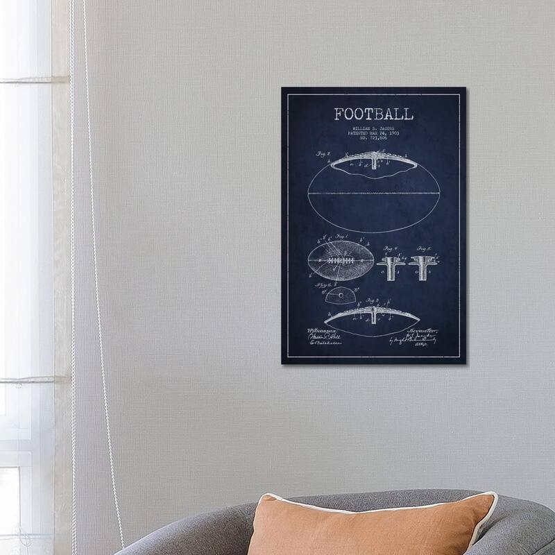 iCanvas "Football All Navy Blue Patent Blueprint" by Aged Pixel Canvas Print - 26x18x1.5