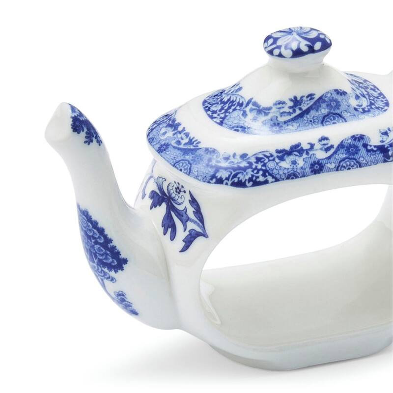 Spode Set of 4 Blue Italian Teapot Napkin Rings - 2.5"