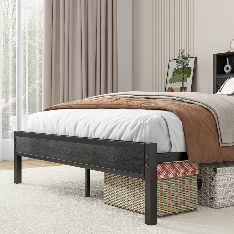 Full Size Bed Frame with Storage Headboard, Charging Station, No Box Spring Needed, Easy Assembly