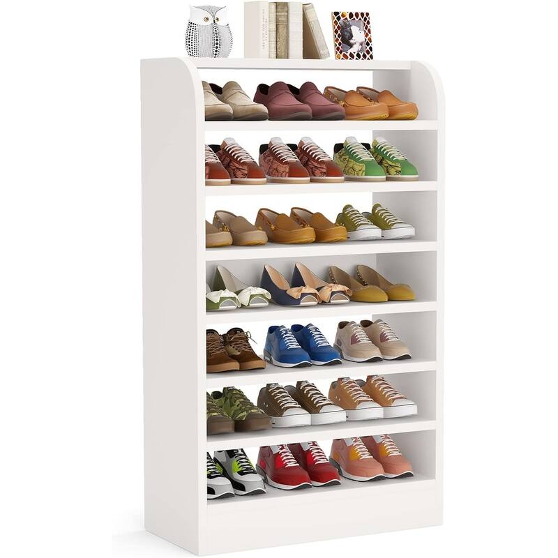 25" Width White Shoe Rack, 8-Tier Tall Shoe Shelf, White