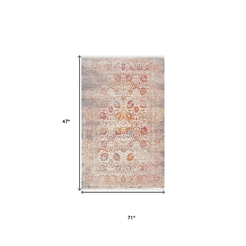 HomeRoots Floral Contemporary Rectangle Area Rug - 5' X 8'