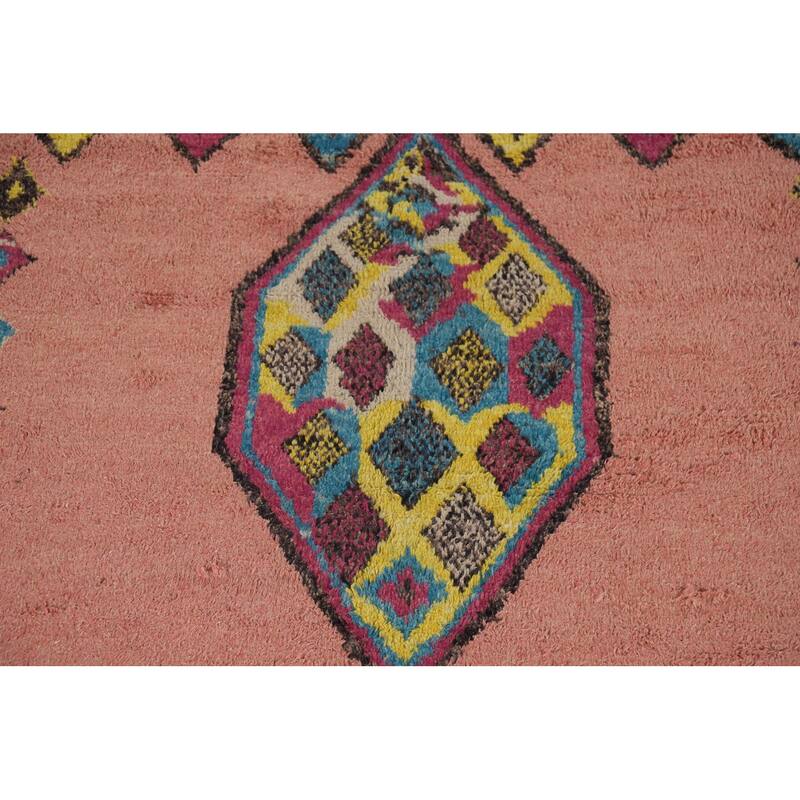 Pink Moroccan Oriental Area Rug Handmade Wool Carpet - 5'1" x 9'7"