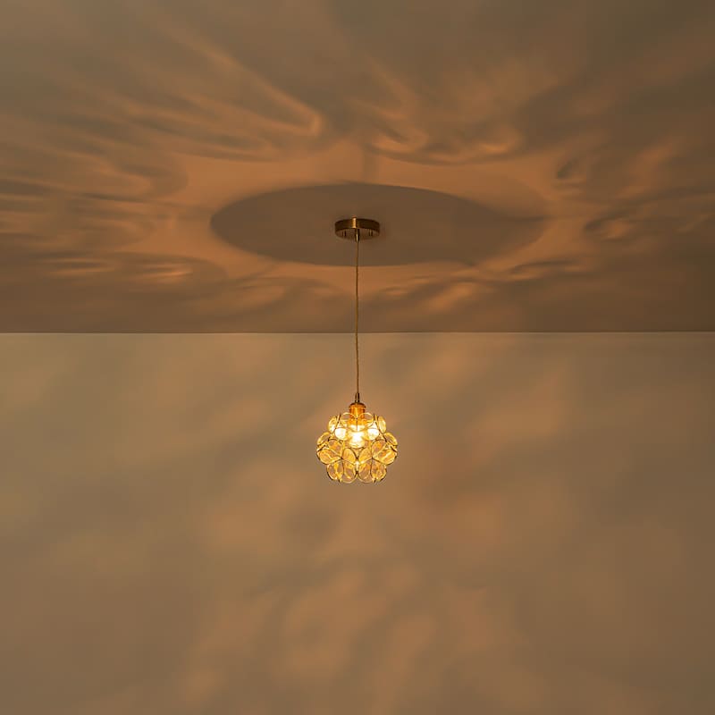 Rennnsan 1-Light Mid-Century Brass Glass Flower Pendant Light Vintage Floral Ceiling Light for Dining Room Kitchen Island