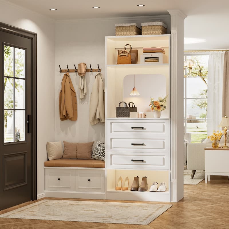 Cimly 25'' Freestanding Closet System with Drawers and Mirror, Display Shelves Organizer with Shelving