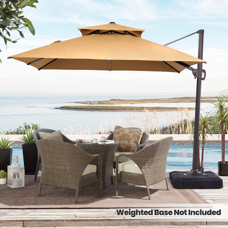 Deluxe 10' x 10' Outdoor Square Double Top Cantilever Umbrella, Base Not Included