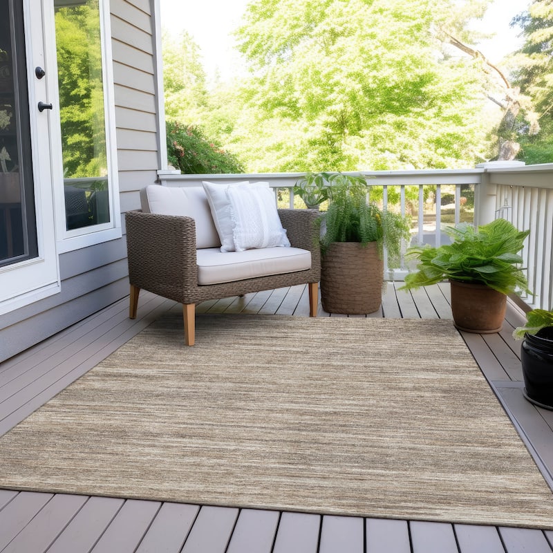 Machine Washable Indoor/ Outdoor Chantille Abstract Stripe Rug - Taupe - 10' x 14'