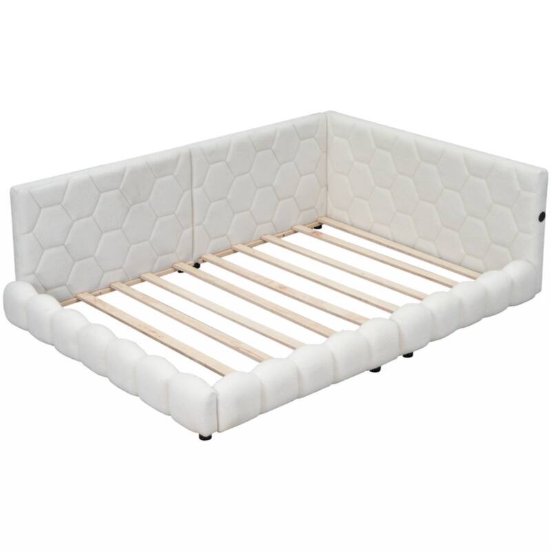 Upholstered Full Size platform bed with USB Ports and LED belt