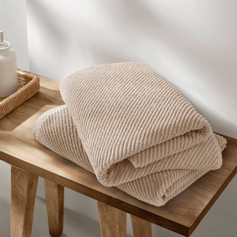 Madison Park Diagonal Ribbed Cotton Quick Dry Towel Set - 4 Bath Towels:30"W x 56"L - Beige