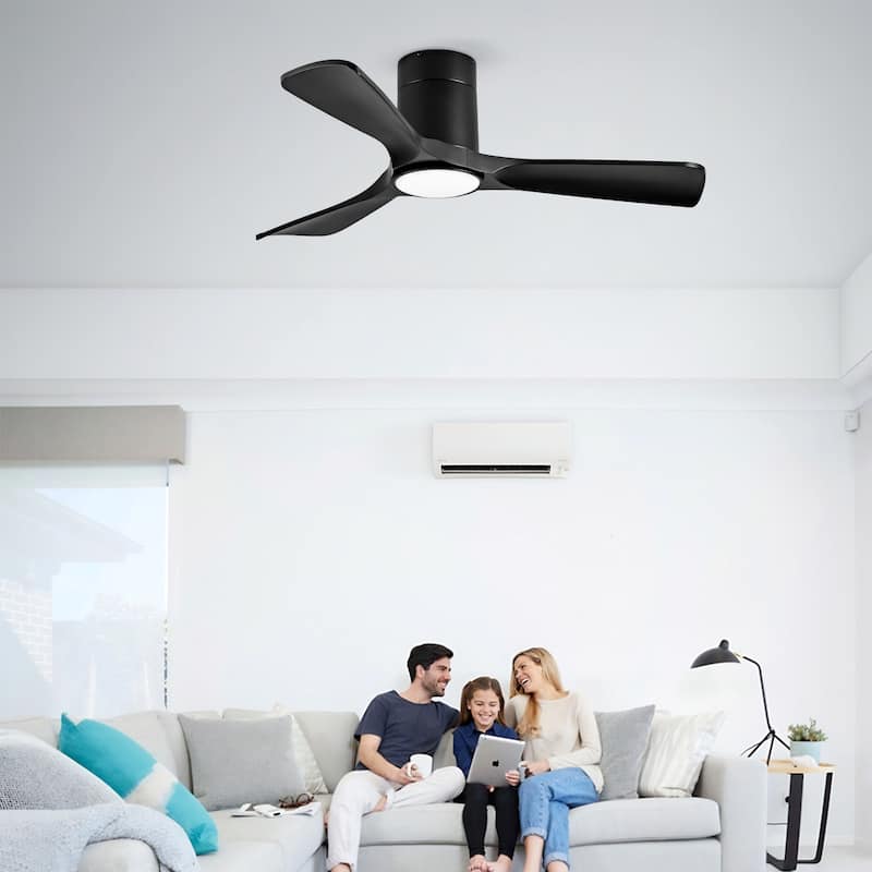 42 Inch Flush Mount Ceiling Fan with Lights, Remote Control & ABS Blades - Modern Outdoor Ceiling Fan - Black