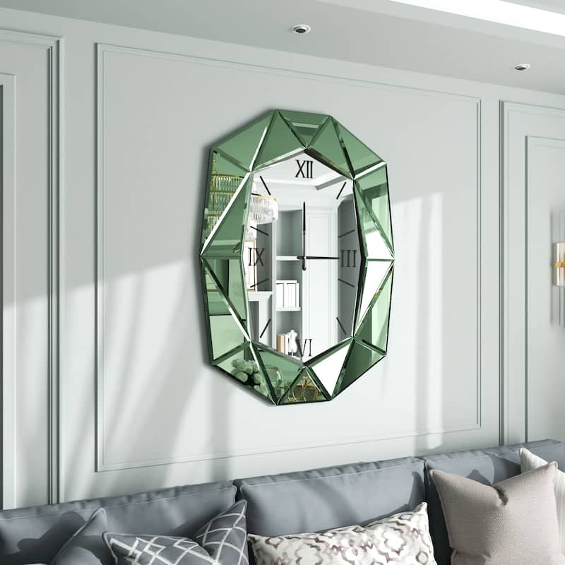 Mirrored Wall Clock Decorative Vanity Mirror Beveled Frame Edge - 29"x40"
