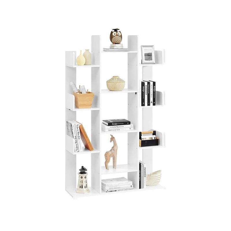 Bookshelf, Tree-Shaped Bookcase with 13 Storage Shelves, Rounded Corners - 33.9"L x 9.8"W x 55.1"H (86 x 25 x 140 cm)