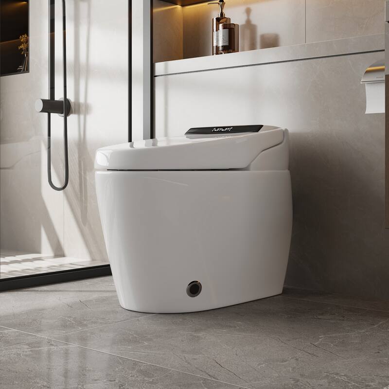 Smart Toilet with Automatic Lid, Heated Seat, Foot Sensing Flush, Warm Air Dryer & Self-Cleaning Nozzle with Built-in Tank