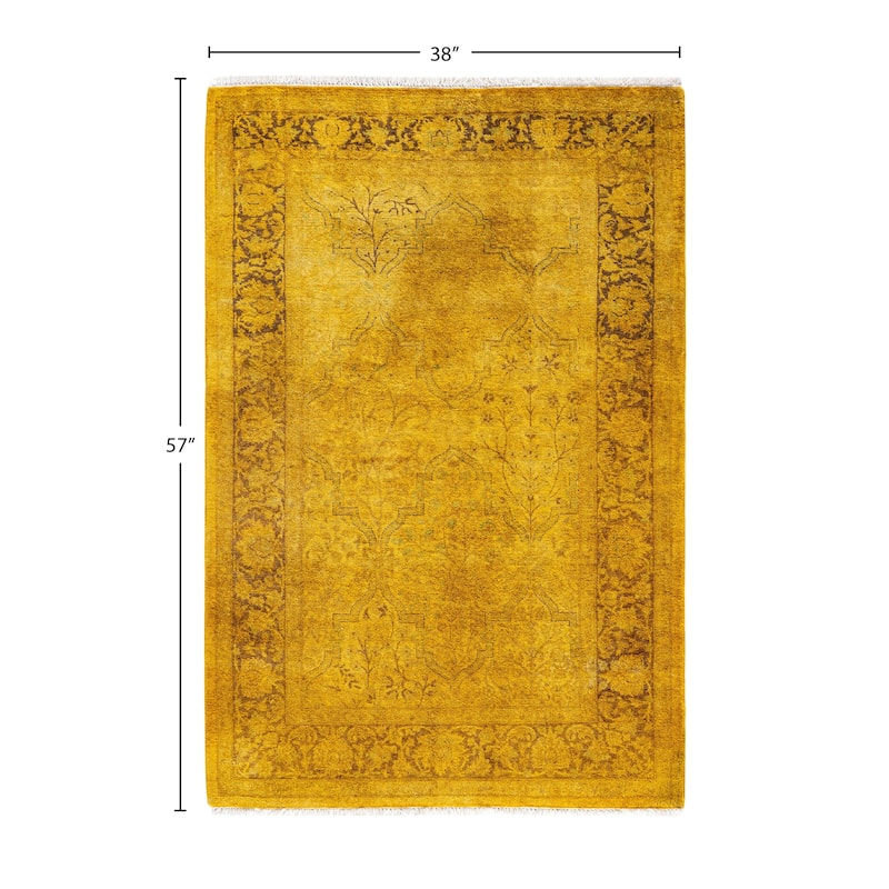 Overdyed One-of-a-Kind Hand-Knotted Area Rug - Yellow - 3' 2" x 4' 9"