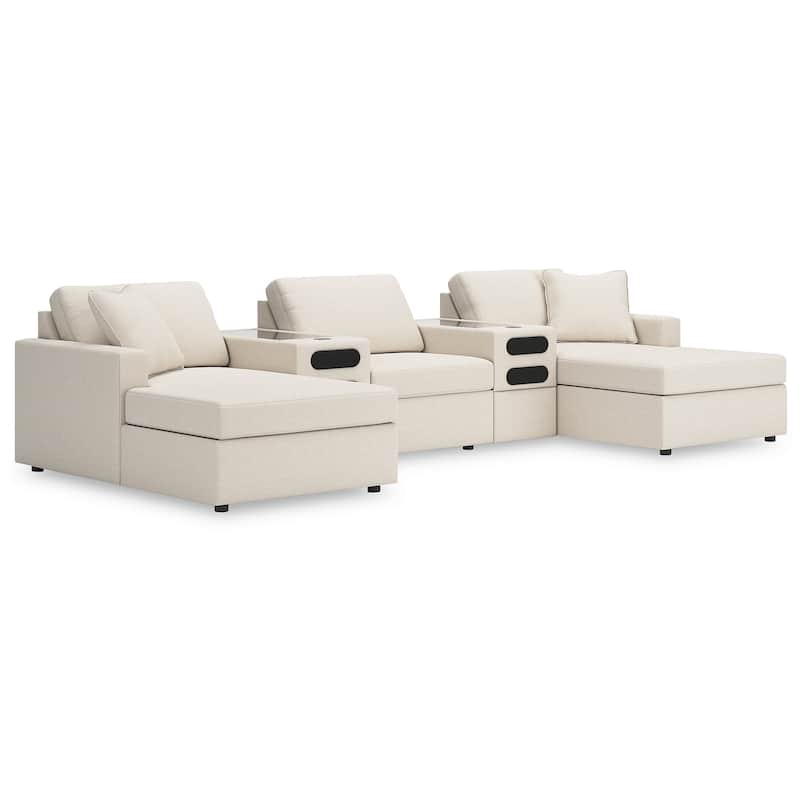 Signature Design by Ashley Modmax 5-Piece Double Chaise with Audio Consoles - 144"W x 68"D x 36"H - White