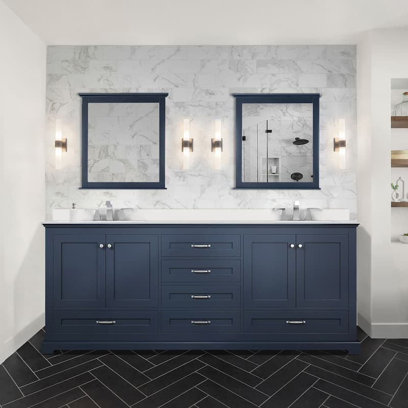 Dukes 80 in. Double Bath Vanity, Cultured Marble Top & 30 in. Mirrors - 80 Inch - Navy Blue