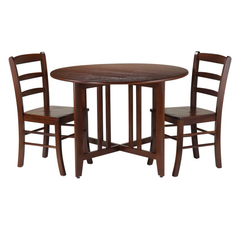 Walnut Elegant Alamo Round Drop Leaf Table with 2 Chairs 41.75"