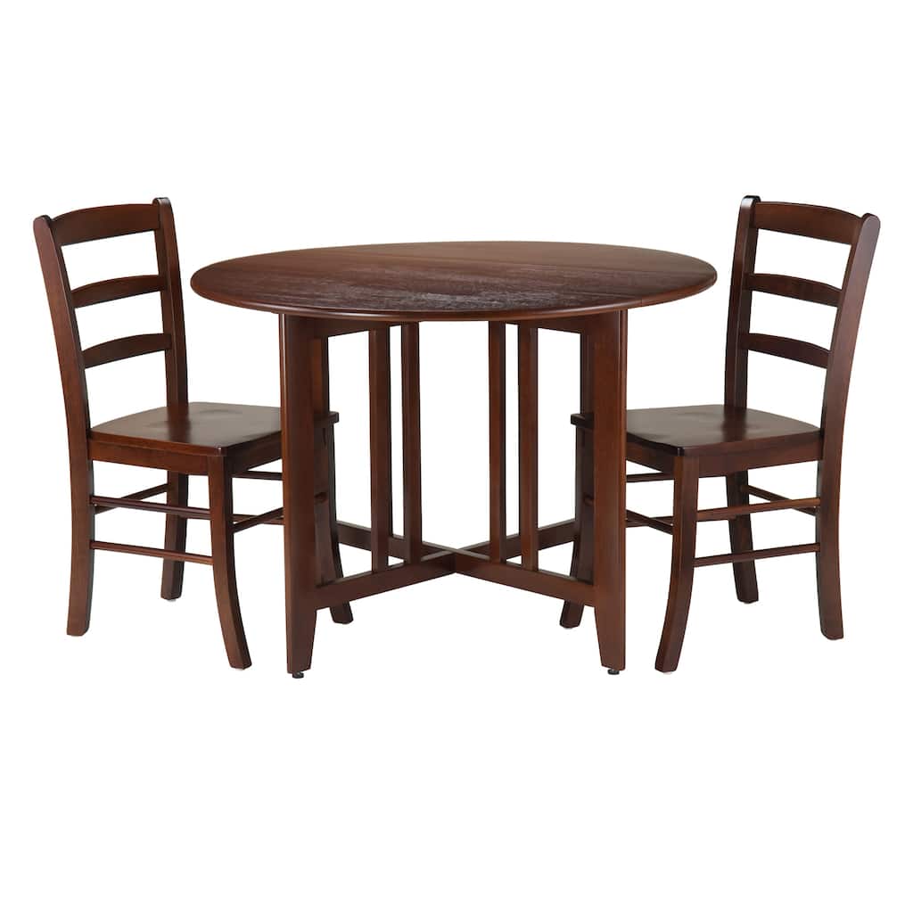 Walnut Elegant Alamo Round Drop Leaf Table with 2 Chairs 41.75"