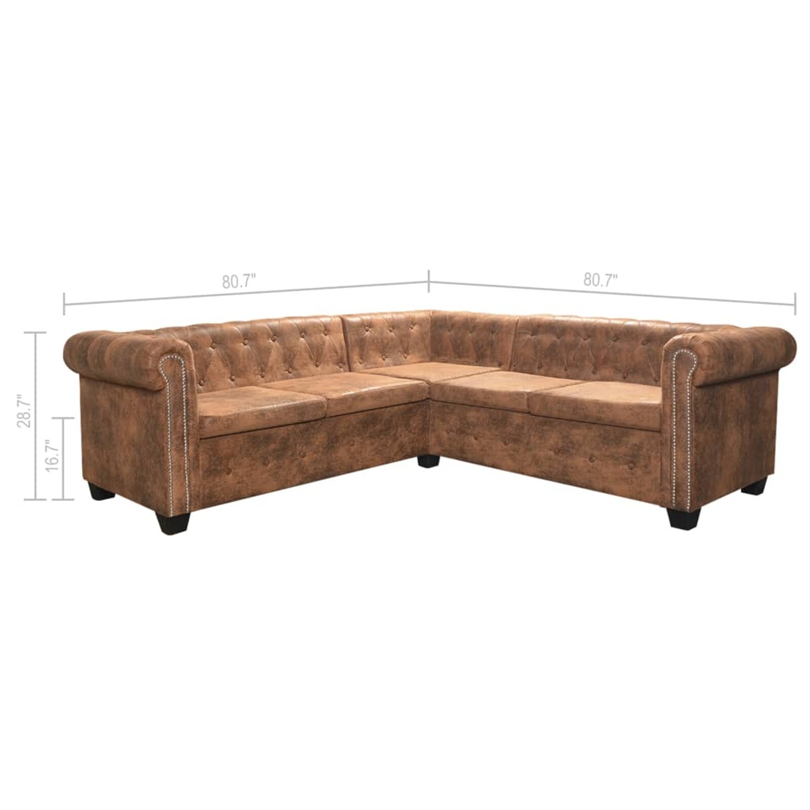 Chesterfield Chesterfield Corner Sofa L-Shaped Couches Upholstery Faux Leather Brown Luxury 