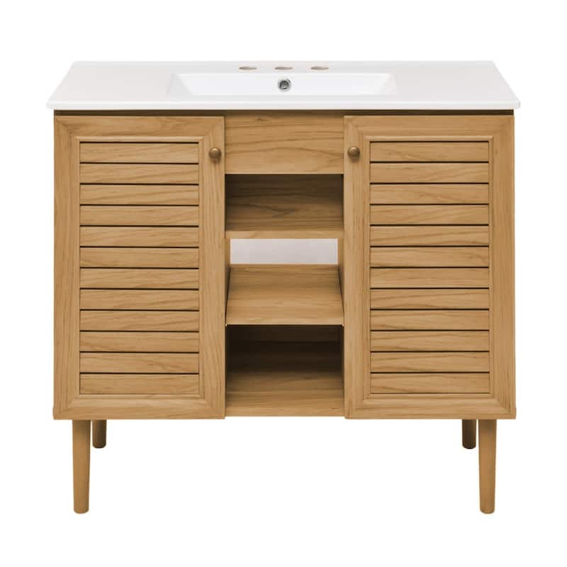 Swiss Madison SM-BV374-3 Bron 37" Free Standing Single Basin Vanity - Golden Oak / White - Oak Finish