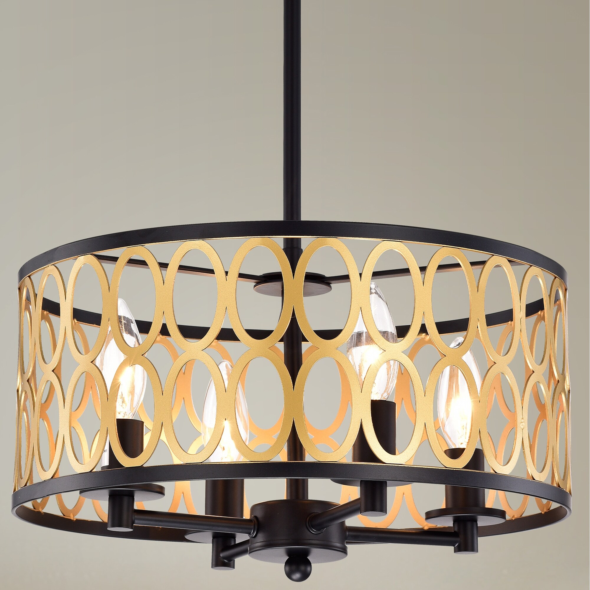 Shop Shivana Matte Black Gold Geometric Iron Frame 4 Light Drum