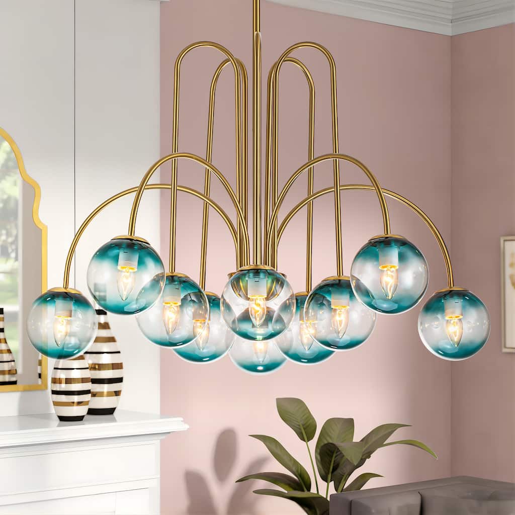 Modern Sputnik Glass Bubble Chandelier in Gold for Dining Room