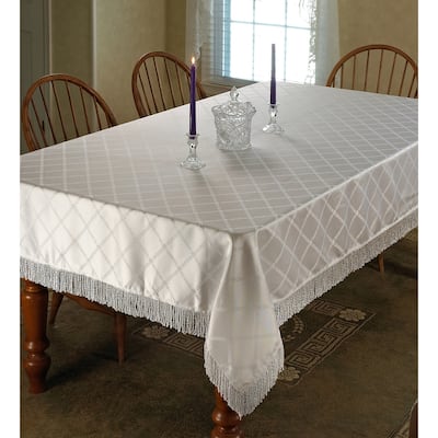 Violet Linen Diamond Damask Design Fringes Tablecloth