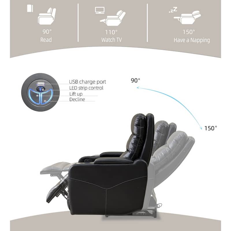 Multifunctional Electric Recliner Sofa with Writing Board, Cup Holder, LED Ambient Lighting, Storage Armrest and Charging Port