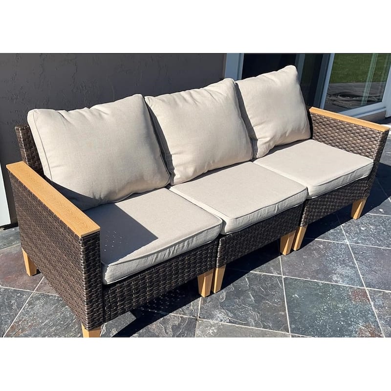 9-Piece Outdoor Wicker Sectional Sofa Patio Furniture Luxury Conversation Set, Beige Cushion