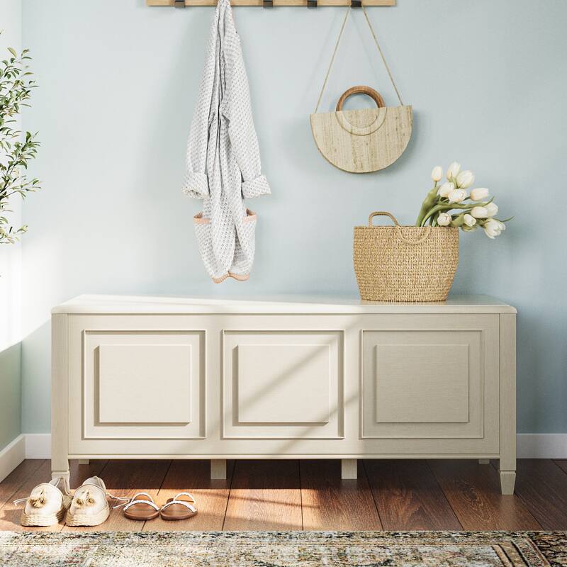 WYNDENHALL Hampshire SOLID WOOD 51 inch Wide Traditional Storage Bench Trunk - 51 W x 18 D x 20.75 H - Antique White