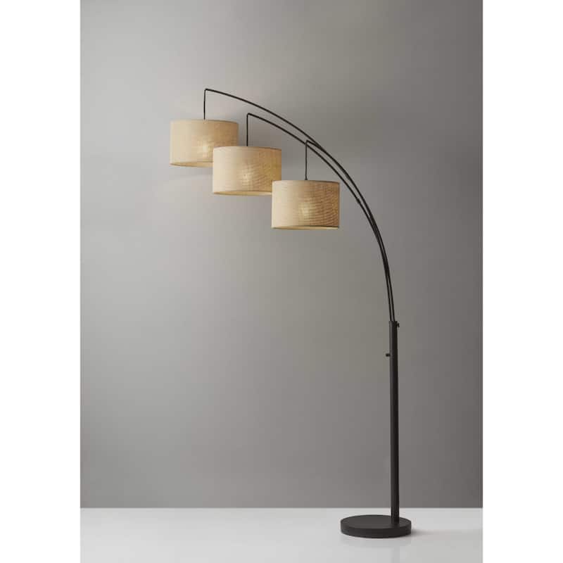 74" Modern Tree Floor Lamp with 3 Drum Shades and Metal Base Linen Shade Plug-In Design - 74”H x 44”W x 43”D