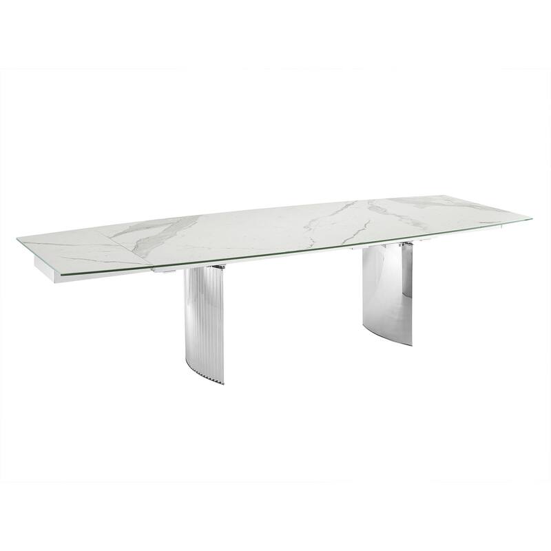 Allegra Manual Dining Table with Stainless Steel Base and Clear Top