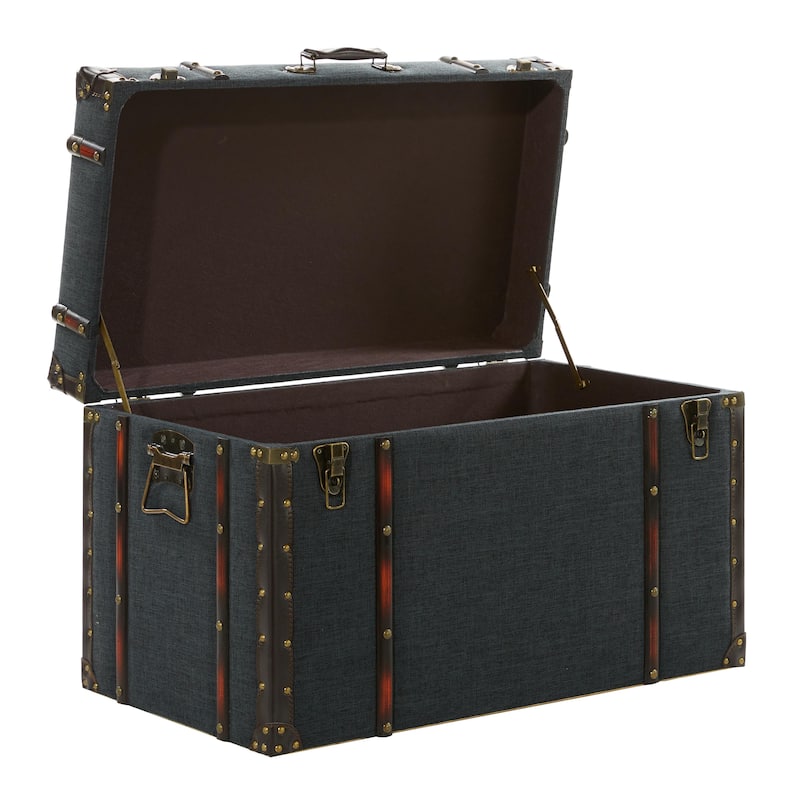 Linen Fabric Nesting Upholstered Decorative Trunk with Buckle Hinged Top - Set of 3 Blue - Roche River Decor