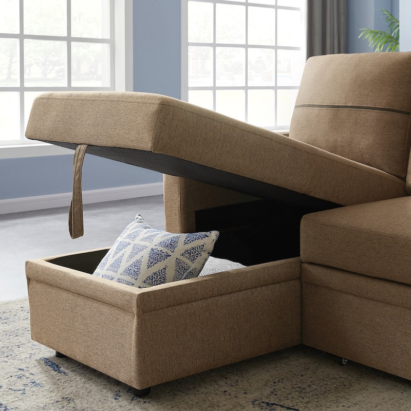 Linen Corner Broaching Sleeper Sectional Sofa with Storage, Comfortable