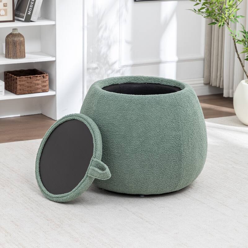 SEYNAR 25" Faux Sherpa Round Storage Ottoman - Large Cozy Bouclé Footrest Stool