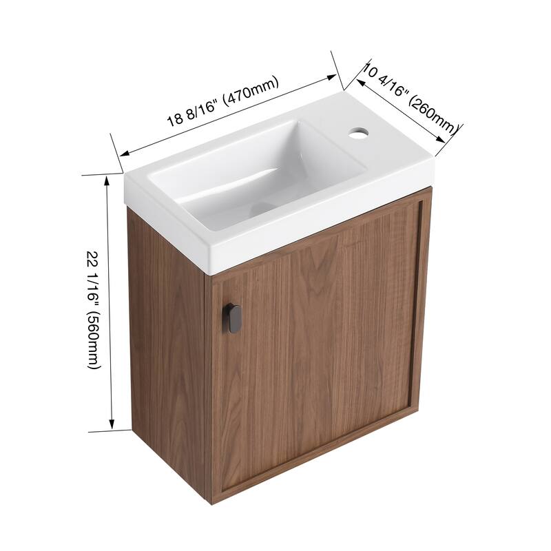 GDFStudio - Helsinki 18.5" Modern Wall-Mounted Bathroom Vanity Set with Resin Sink, Soft Closing Door & Antirust Hardware