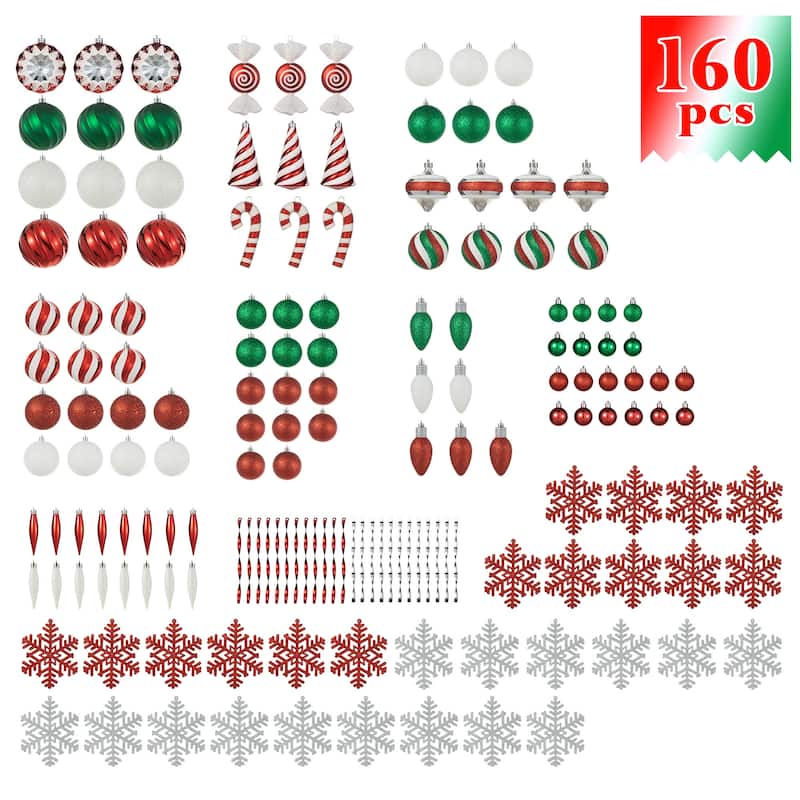 Glitzhome 160ct Christmas Deluxe 29-Finish Boxed Ball Shatterproof Ornaments