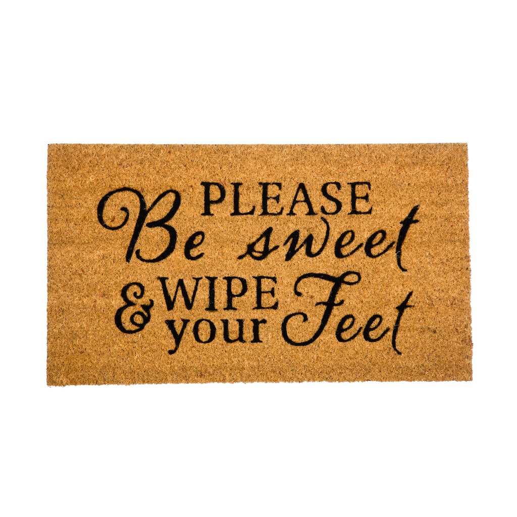 28" x 16" Natural Coir Door Mat, Please Be Sweet and Wipe Your Feet - 28" x 16"