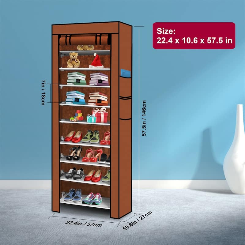 10 Tiers Shoe Cabinet Dustproof Shoe Rack Fabric Holding 27 Pair Shoes