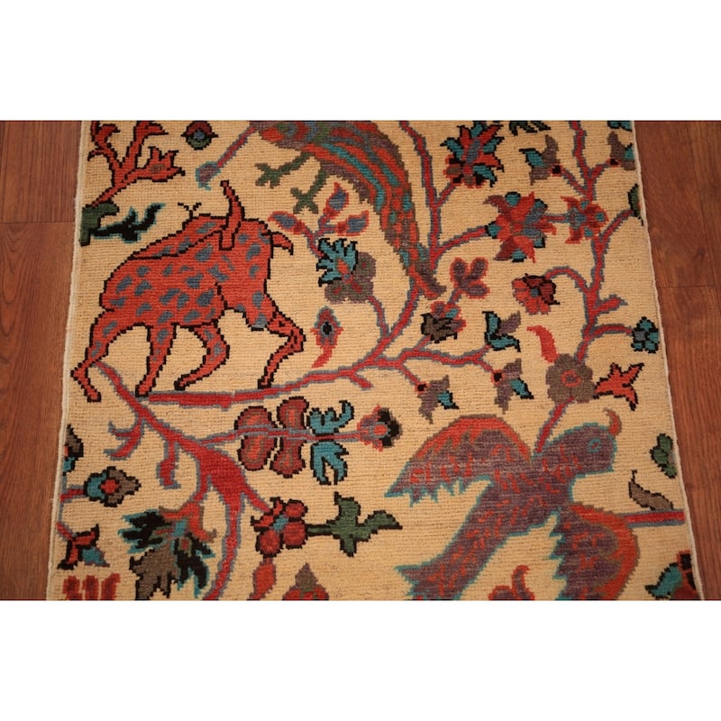All-Over Animals Design Kazak Oriental Rug Hand-Knotted Wool Carpet - 2'0" x 3'0"