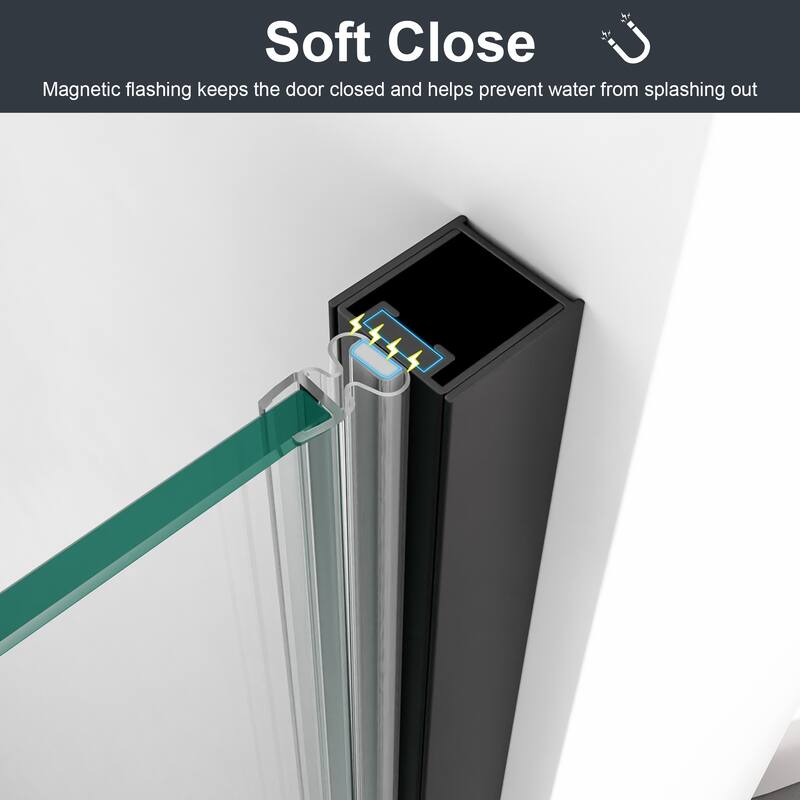 Anmytek Frameless Circular Pivot Shower Door - 1/4" SGCC Tempered Glass, 34W x 72H, Matte Black