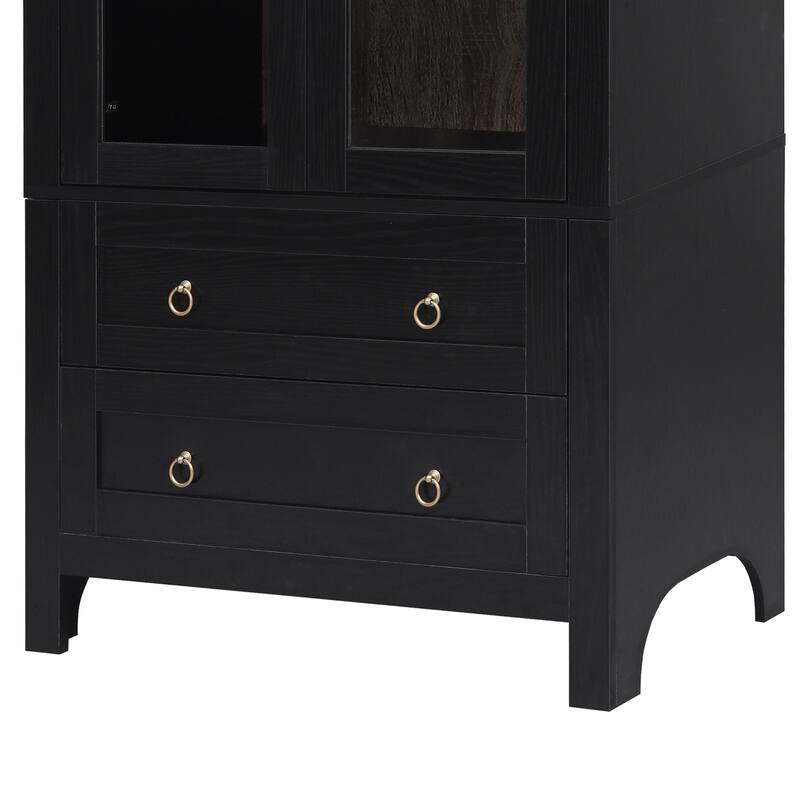 71"Tall Arched Kitchen Pantry Cabinet with 2 Large Drawers,Storage Cabinets with Adjustable Shelves,Glass Door,Wood Cupboard